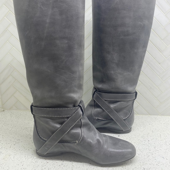 Chloe Grey Leather Knee High Riding Boots 36.5 - Picture 4 of 13